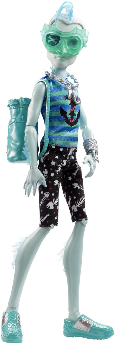 Monster High Кукла Пиратская авантюра Гиллингтон Гил УэбберDTV82_DTV85 Monster High Кукла Пиратская авантюра Гиллингтон Гил УэбберDTV82_DTV85Кукла Monster High Гиллингтон Гил Уэббер представляет коллекцию Пиратская авантюра. В этой серии ученики Школы Монстров терпят кораблекрушение и попадают на необитаемый остров, с которого они непременно выберутся вместе с сокровищами. Гиллингтон - сын пресноводных монстров, у него светло-голубая кожа и плавники на ногах. Кукла выполнена с потрясающей детализацией - яркое проработанное лицо, разноцветные волосы, стильная одежда нестандартного покроя и модная броская обувь. Благодаря шарнирам вы можете придать кукле любое положение. К кукле прилагается сумка-рюкзак для морских находок.