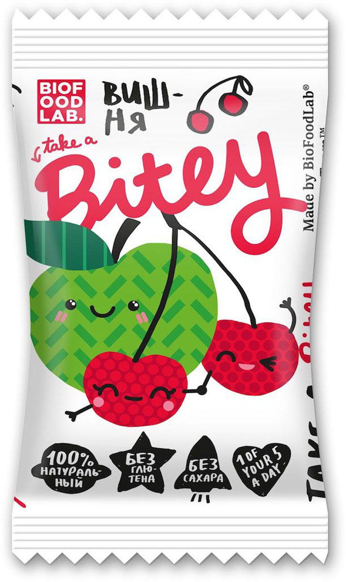 Take A Bitey Вишня батончик фруктово-ягодный, 25 г4650062591044 Take A Bitey Вишня батончик фруктово-ягодный, 25 г4650062591044Абсолютно натуральный перекус из вишни и яблок для маленьких открывателей. В каждом батончике удивительное сочетание полезных фруктов и ягод, которое придется по вкусу начинающим гурманам. Только фрукты и ягоды!