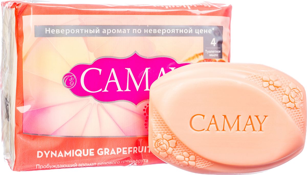CAMAY Мыло твердое Динамик 4х75г05303541 CAMAY Мыло твердое Динамик 4х75г05303541Твердое Мыло Dynamique Grapefruit (Динамик) Дарит Энергичный Аромат Розового Грейпфрута И Белых Цветов, Делая Кожу Соблазнительно Нежной И Благоухающей.