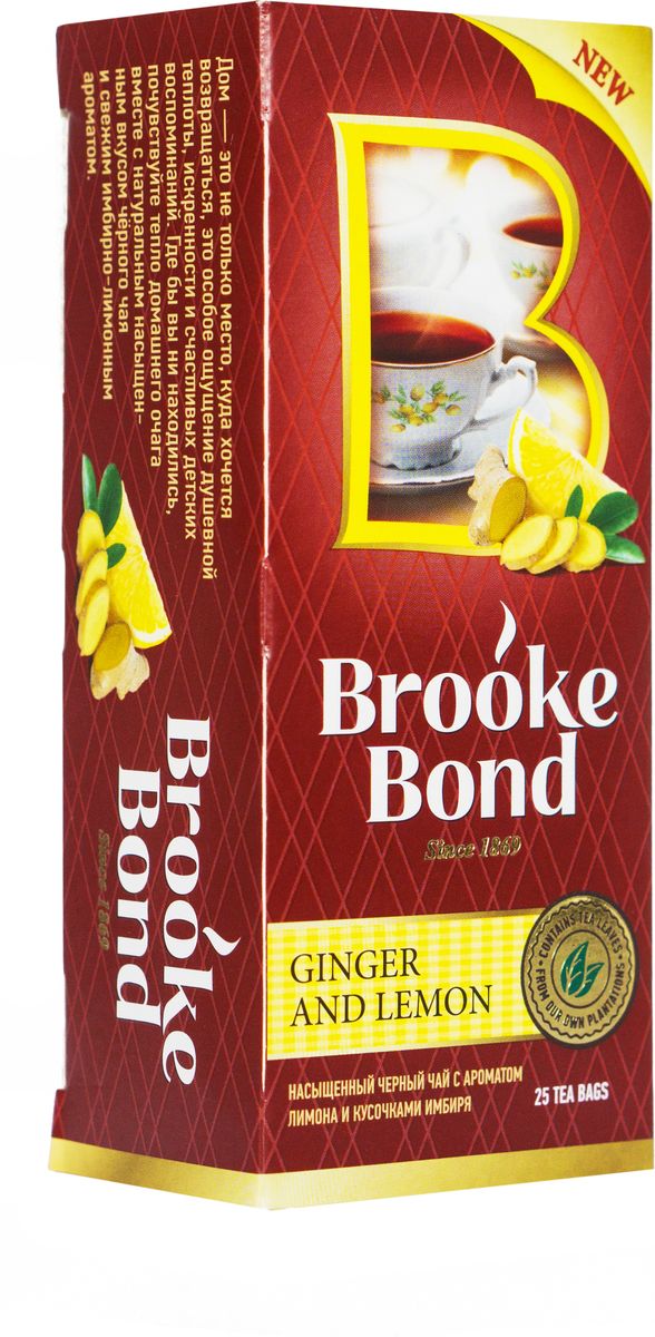 Brooke Bond Черный чай Имбирь и лимон 25 шт21072282 Brooke Bond Черный чай Имбирь и лимон 25 шт21072282Острый и бодрящий микс чая Brooke Bond с имбирем и лимоном повышает энергию и жизненный тонус и помогает сосредоточиться на главном!