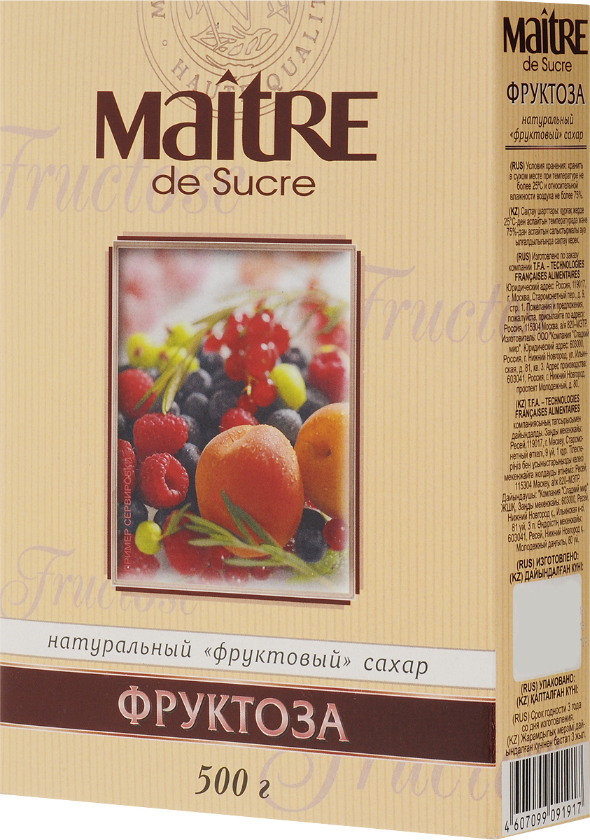 Maitre de Sucre фруктоза, 500 гнба010 Maitre de Sucre фруктоза, 500 гнба010Фруктоза Maitre de Sucre - это натуральный фруктовый сахар. Данный продукт может быть использован в качестве замены сахара в диетическом питании, а также применяться в домашней кулинарии.
