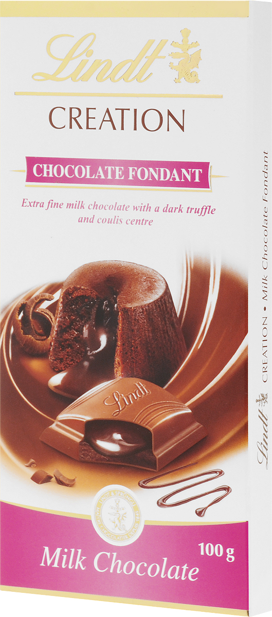 Lindt Creation Шоколад Фондан молочный шоколад c начинкой, 100 г3046920042710 Lindt Creation Шоколад Фондан молочный шоколад c начинкой, 100 г3046920042710Популярный французский десерт Шоколад Фондан теперь воплощен в плитке шоколада Lindt creation! Мэтры Шоколатье создали признанный во всем мире десерт, соединив его с превосходным молочным шоколадом Lindt. Уважаемые клиенты! Обращаем ваше внимание, что полный перечень состава продукта представлен на дополнительном изображении.