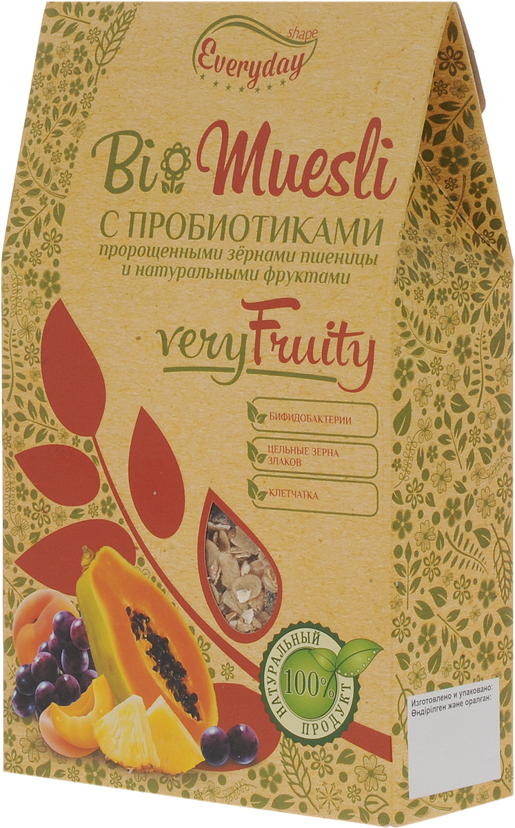 Everyday Bio мюсли с фруктами, 250 гбйф001 Everyday Bio мюсли с фруктами, 250 гбйф001Био Мюсли с пробиотиками, пророщенными зернами пшеницы и натуральными фруктами. Бифидобактерии наряду с другими представителями нормальной кишечной микрофлоры, способствуют процессам ферментативного переваривания пищи. Бифидобактерии способствуют поддержанию здоровой микрофлоры кишечника и при регулярном употреблении укрепляют иммунитет. Уважаемые клиенты! Обращаем ваше внимание, что полный перечень состава продукта представлен на дополнительном изображении.