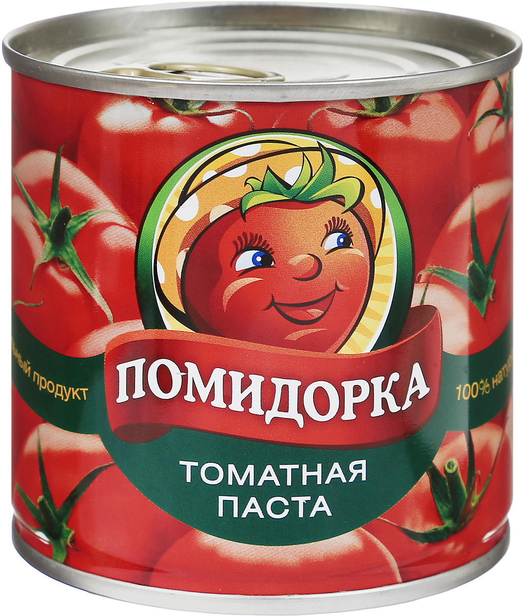 Помидорка Томатная паста, 250 г4654 Помидорка Томатная паста, 250 г4654Томатная паста Помидорка - гармоничный продукт с оригинальным свежим вкусом, насыщенным цветом и ароматом. В ней отсутствуют искусственные пищевые добавки - это полностью натуральный продукт. Томатная паста Помидорка очень густая (содержит более 25-28% сухих веществ) и приготовлена только из помидоров.