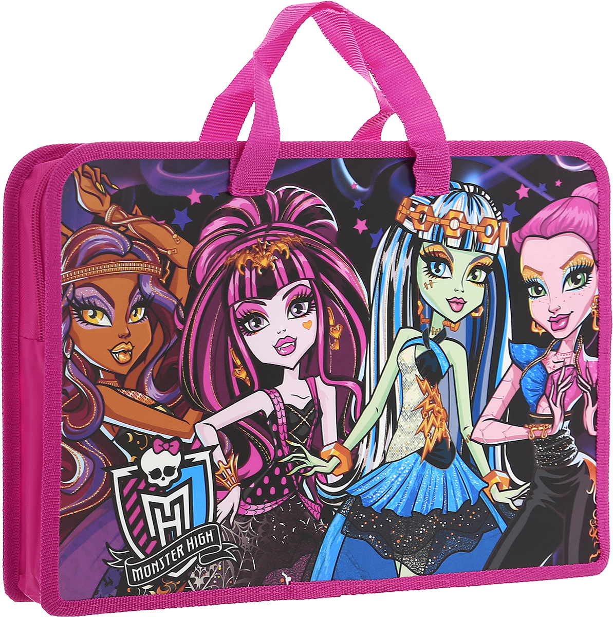 Centrum Сумка-папка Monster High85022 Centrum Сумка-папка Monster High85022Сумка-папка Centrum Monster High - это удобный и функциональный атрибут, предназначенный для хранения и транспортировки больших объемов рабочих бумаг и тетрадей формата А4. Папка изготовлена из износостойкого качественного пластика и закрывается на застежку-молнию. Состоит из одного вместительного отделения. Папка оформлена изображением героинь известного мультфильма Школа Монстров. Уголки папки закруглены для обеспечения дополнительной прочности и сохранности опрятного вида папки. Имеются ручки для удобной переноски. Папка - это незаменимый атрибут для любого школьника. Такая папка-сумка надежно сохранит ваши бумаги и сбережет их от повреждений, пыли и влаги.