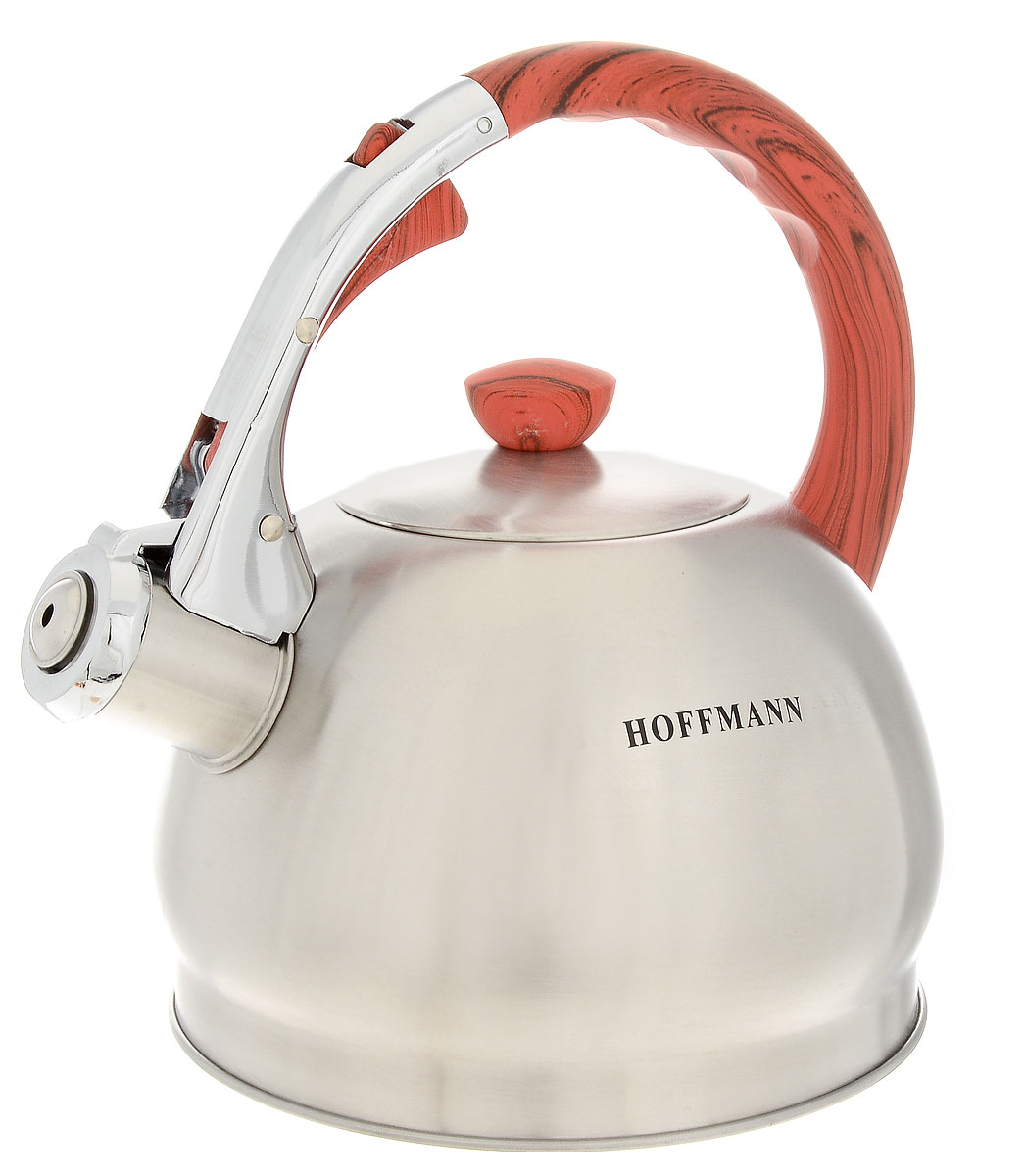 Чайник Hoffmann, со свистком, 2 л. НМ 5521_4НМ 5521_4 Чайник Hoffmann, со свистком, 2 л. НМ 5521_4НМ 5521_4Чайник Hoffmann выполнен из высококачественной нержавеющей стали, что делает его весьма гигиеничным и устойчивым к износу при длительном использовании. Носик чайника оснащен насадкой-свистком, что позволит вам контролировать процесс подогрева или кипячения воды. Фиксированная ручка, изготовленная из пластика, оснащена механизмом открывания носика. Эстетичный и функциональный чайник будет оригинально смотреться в любом интерьере. Подходит для всех типов плит, включая индукционные. Можно мыть в посудомоечной машине. Высота чайника (с учетом ручки и крышки): 21 см.