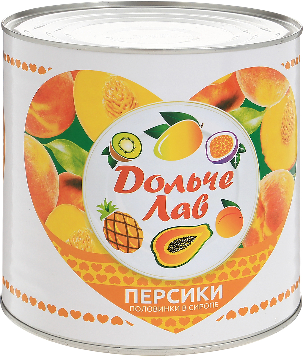 Дольче Лав персики половинками в сиропе, 2,65 л0102211061130000 Дольче Лав персики половинками в сиропе, 2,65 л0102211061130000Персики в легком сиропе (половинки) Дольче Лав - это вкусное лакомство, обладающее не только высокой питательной ценностью, но и некоторыми полезными свойствами свежих плодов. Несмотря на консервацию в сахарном сиропе, персики обладают крайне низкой калорийностью, быстро насыщают и совсем не вредят фигуре. В состав входят только отборные персики, собранные на пике зрелости, и натуральный персиковый сок.
