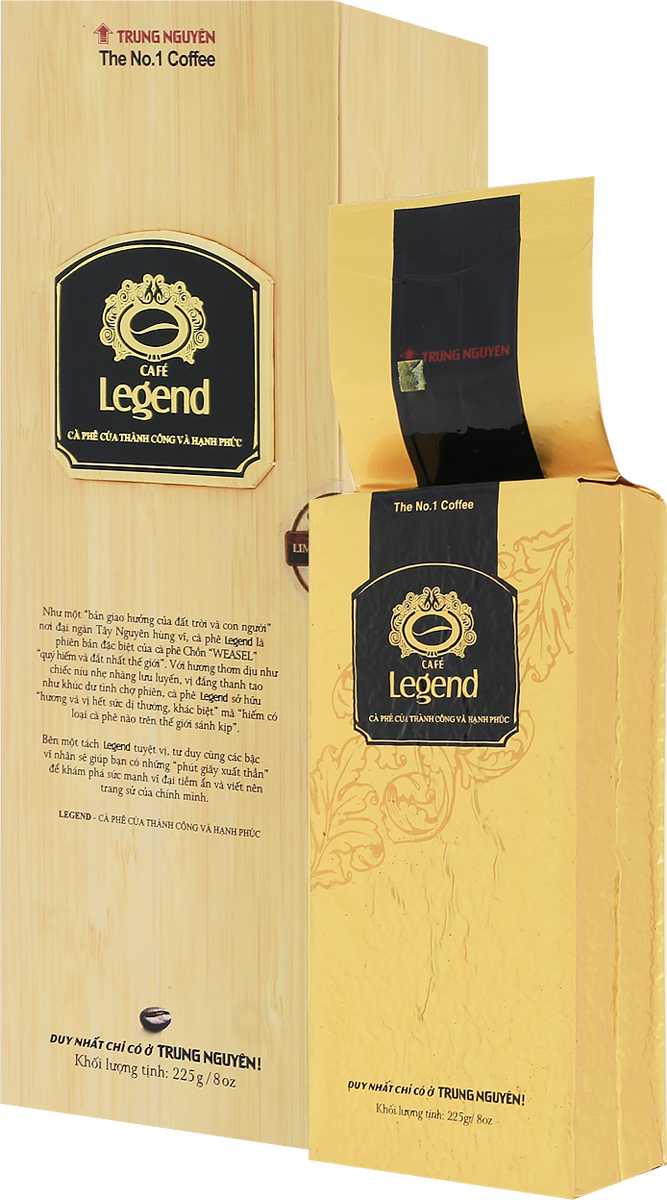 Trung Nguyen Legendee Premium кофе молотый, 225 г8935024112823 Trung Nguyen Legendee Premium кофе молотый, 225 г8935024112823Встреча с Легендой! Удивительный и редкий кофе Legend создан из лучших зерен, выращенных на экологически чистых плантациях Центрального Вьетнама. Эксперты Чунг Нгуен разработали уникальную технологию, которая позволяет создать кофе, идентичный по вкусу кофе Копи Лювак. Легенда Премиум – один из самых дорогих и известных кофе, выпускается ограниченной партией и нацелен на ценителей кофейного искусства. Вы окунетесь в мысли о великих легендах, некогда ходивших по свету. Обретите внутреннюю скрытую силу, чтобы создавать свои собственные легенды. Кофе Legend – это драгоценный меч, даруемый Чемпиону.