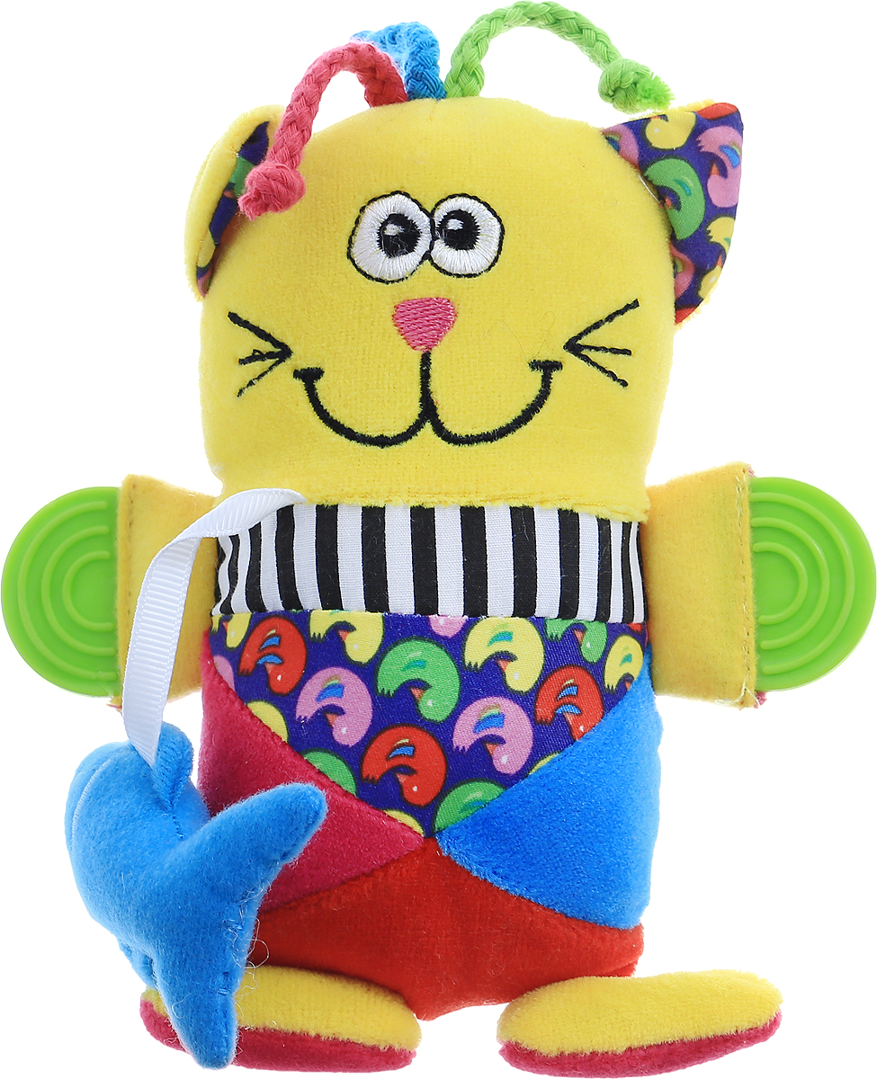 Bondibon Погремушка КотВВ1285 Bondibon Погремушка КотВВ1285Яркая погремушка Bondibon Кот привлечет внимание малыша и не позволит ему скучать. Погремушка выполнена из высококачественных и гипоаллергенных материалов: текстиль разной фактуры и мягкий наполнитель, что делает ее абсолютно безопасной в игре. При потряхивании игрушки раздается негромкий звук, а нажав на игрушку, малыш услышит забавный писк. На двух лапках кота располагаются безопасные прорезыватели, которые помогут ребенку в момент, когда у него режутся зубы. Мягкая погремушка способствует развитию мышления, координации движений, звукового и цветового восприятия, тактильных ощущений, совершенствует моторику ручек малыша. Ваш малыш обязательно полюбит игрушку, а игры с ней будут не только увлекательными, но и полезными для его развития.