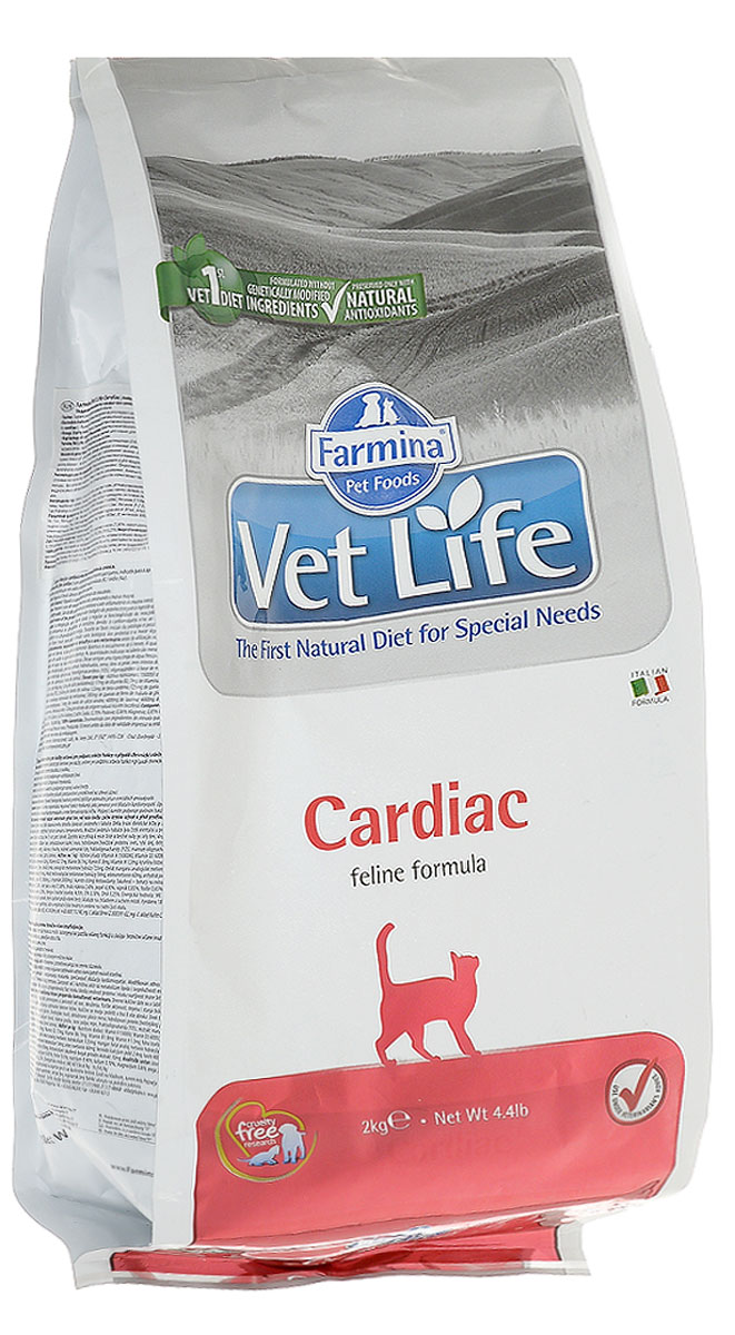 Корм сухой Farmina Vet Life для кошек, для поддержания работы сердца при хронической сердечной недостаточности, диетический, 2 кг30375 Корм сухой Farmina Vet Life для кошек, для поддержания работы сердца при хронической сердечной недостаточности, диетический, 2 кг30375Farmina Vet Life - это диетическое питание для кошек, предназначенное для поддержания работы сердца при хронической сердечной недостаточности. Диета содержит низкий уровень натрия и оптимальное соотношение калия/натрия. Корм способствует оптимальной работе кишечника. Входящий в состав таурин регулирует сократительную способность миокарда, L-карнитин повышает устойчивость к физическим нагрузкам, Омега-3 оказывает противовоспалительное воздействие. Товар сертифицирован.