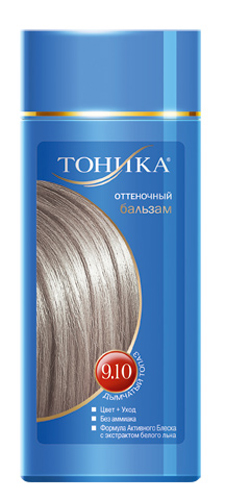 Тоника Оттеночный бальзам 9.10 Дымчатый топаз, 150 мл6106 Тоника Оттеночный бальзам 9.10 Дымчатый топаз, 150 мл6106Холодные оттенки волос создают притягательный и таинственный образ. Красивые и здоровые волосы- важный элемент имиджа! Разработан специально для волос с долей седины более 70% Не содержит спирт, аммиак и перекись водорода Содержит уникальный