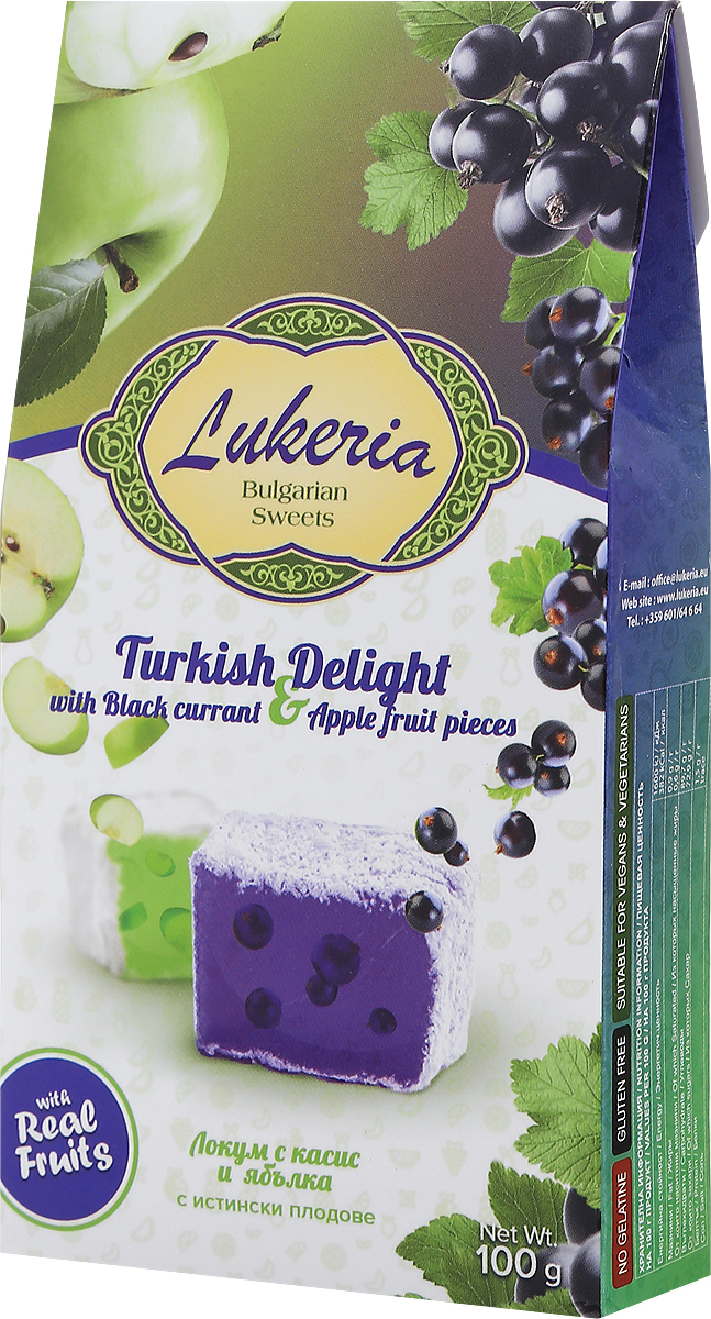 Lukeria рахат-лукум с черной смородиной и яблоком, 100 гL10044 Lukeria рахат-лукум с черной смородиной и яблоком, 100 гL10044История восточных сладостей насчитывает многие тысячелетия. Благодаря гурманам Ближнего и Среднего Востока во всем мире стали известны халва, нуга, пахлава и, конечно, знаменитый рахат-лукум - уже сами эти названия содержат привкус восточных сказок. Отличало их также то, что восточные сладости можно было хранить в теплом климате, и они не теряли своей свежести и не портились. Экзотические лакомства далекого Востока в течение долгого времени были неизвестны европейцам. В Европе они появились примерно в XVII-XVIII веках, их подавали в самых богатых домах как изысканные деликатесы. Вскоре восточные сладости стали признаком тонкого вкуса. Уважаемые клиенты! Обращаем ваше внимание, что полный перечень состава продукта представлен на дополнительном изображении.