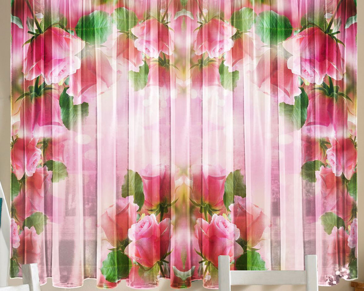 Комплект фототюлей для кухни Zlata Korunka " Розовая арка", на ленте, высота 160 см