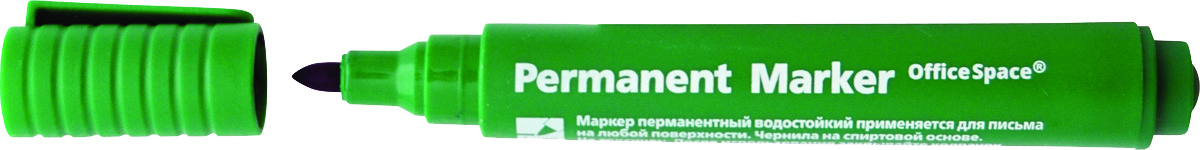 OfficeSpace Маркер перманентный цвет зеленыйPM_274 OfficeSpace Маркер перманентный цвет зеленыйPM_274Перманентный маркер OfficeSpace подходит для письма на любых поверхностях. Чернила на спиртовой основе. Плотный колпачок с клипом надежно предотвращает высыхание. Цвет колпачка соответствует цвету чернил. Пулевидный пишущий узел. Ширина линии 2 мм.