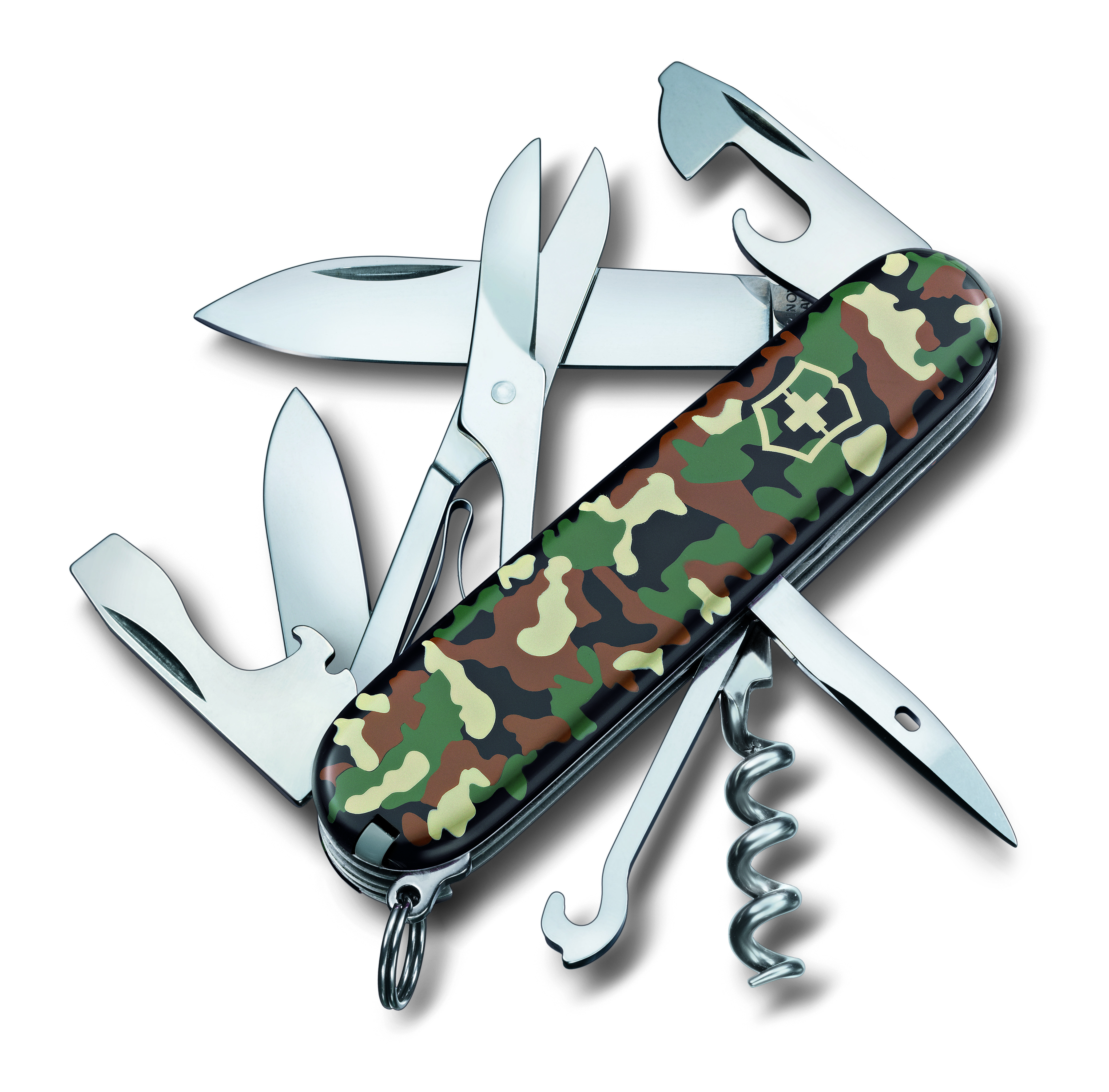 Нож перочинный Victorinox Climber, 14 функций, цвет: светло-зеленый, длина клинка 68 мм1.3703.94 Нож перочинный Victorinox Climber, 14 функций, цвет: светло-зеленый, длина клинка 68 мм1.3703.94Маленький красный карманный нож с эмблемой креста на щите на рукояти — самый узнаваемый символ компании Victorinox.В 1897 году основатель компани Карл Эльзенер разработал первый «Швейцарский армейский нож».Более 130 лет компания Victorinox разрабатывает продукты,которые не просто уникальны по дизайну и качеству,но и способны стать верными спутниками по жизни как для великих,так и для небольших приключений. VICTORINOX арт. 1.3703.94 Швейцарский армейский нож CLIMBER имеет 14 функций: 1. Большое лезвие 2. Малое лезвие 3. Штопор 4. Консервный нож с: 5. – Малой отвёрткой 6. Открывалка для бутылок с: 7. – Отвёрткой 8. – Инструментом для снятия изоляции 9. Шило, кернер 10. Кольцо для ключей 11. Пинцет 12. Зубочистка 13. Ножницы 14. Многофункциональный крючок Цвет рукояти: зелёный камуфляж Рекомендуемые чехлы: 4.0480.1, 4.0480.3, 4.0520.1, 4.0520.3, 4.0520.31, 4.0520.32, 4.0543.3, 4.0533 Рекомендуемые аксессуары: Инструмент для заточки: 4.3311, 4.3323, 4.0567.32 Держатели на ремень: 4.1853,...