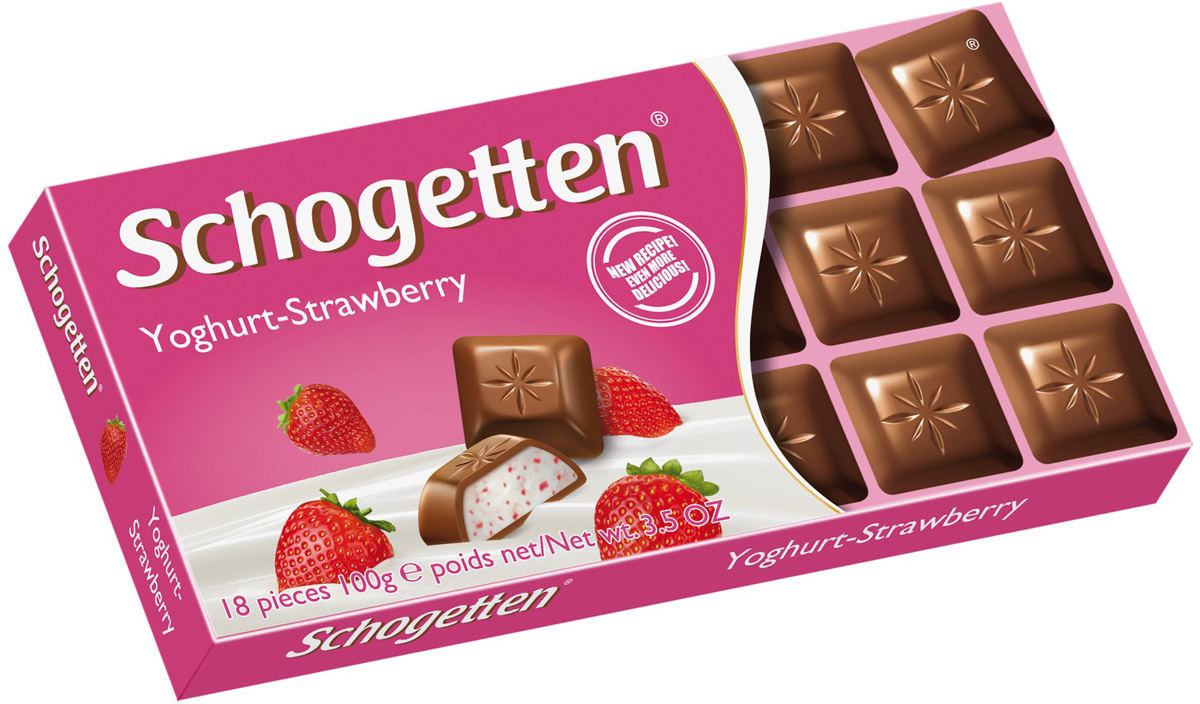 Schogetten Молочный шоколад с начинкой клубничный йогурт, 100 г50587591 Schogetten Молочный шоколад с начинкой клубничный йогурт, 100 г50587591Невероятно вкусный молочный шоколад Schogetten с начинкой из клубничного йогурта. Уважаемые клиенты! Обращаем ваше внимание, что полный перечень состава продукта представлен на дополнительном изображении.