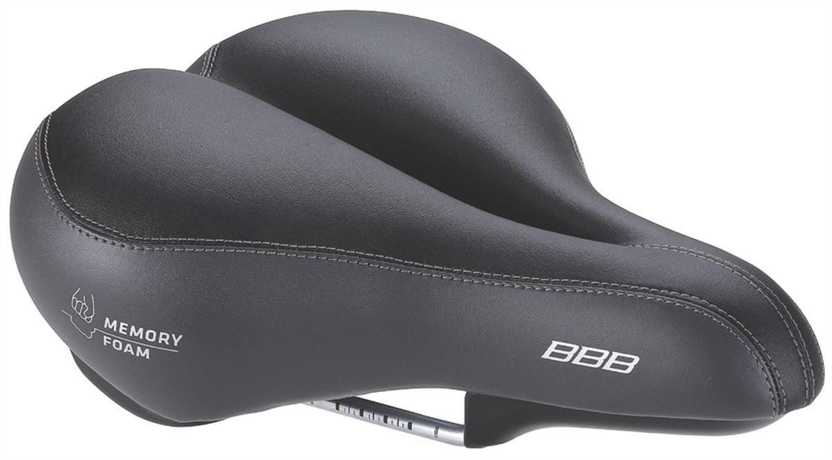 Седло велосипедное BBB SuperShape Memory Foam Anatomic, цвет: черныйBSD-27 Седло велосипедное BBB SuperShape Memory Foam Anatomic, цвет: черныйBSD-27Это седло с толстой подкладкой обеспечивает максимальный комфорт при катании по городу на небольшие расстояния. Сверхмягкая подкладка из пены с эффектом памяти принимает форму тела, а каркас двойной плотности и эластомерная система амортизации гарантируют исключительный комфорт. Комфортное седло для неспешного катания по городу. Исключительно мягкое седло с вырезом анатомической формы, эластомерной подвеской и подкладкой из вспененного материала с эффектом памяти для максимального комфорта. Размер: 225 х 270 мм (Ш х Д) Подходит как для мужчин, так и для женщин. Вес: 915 грамм. Прочные рамки со шкалой регулировки из борсодержащей стали. Оболочка двойной плотности с эластомерной подвеской и бамперами для дополнительной защиты. Пена двойной плотности: пена высокой плотности с верхним слоем из сверхмягкой пены. Прочное двухцветное покрытие из синтетической кожи. Цвет: чёрный.