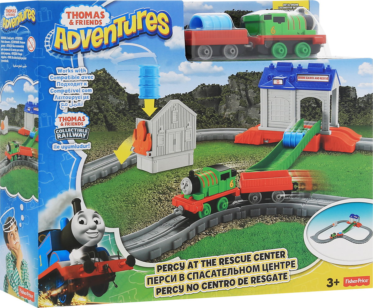 Thomas & Friends Железная дорога Перси в спасательном центре FBC57FBC57 Thomas & Friends Железная дорога Перси в спасательном центре FBC57FBC57На острове Содор пожар! Перси должен спешить к центру помощи Содора, чтобы набрать воды. Он скатывает бочку воды вниз по рампе и забирает ее на другой стороне путей, а потом выливает воду в огонь, чтобы затушить пожар. Помогите Перси стать героем дня с железной дорогой Thomas & Friends Перси в центре помощи! В набор входят паровозик Перси, участки трассы, бочка воды, рампа, переворачивающийся огненный элемент и центр помощи Содора.