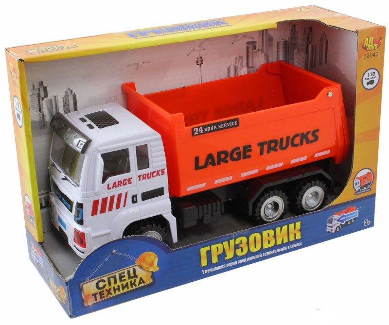 ABtoys Грузовик инерционный33042 ABtoys Грузовик инерционный33042Инерционный грузовик ABtoys выполнен в масштабе 1/18. Машинка станет отличным подарком мальчику на любой праздник. Игрушка изготовлена из высокопрочного пластика, благодаря чему с ней можно играть не только дома, но и на улице. Машинка оснащена специальным механизмом, приводящим ее в движение - для этого необходимо немного отвезти грузовик назад и отпустить.