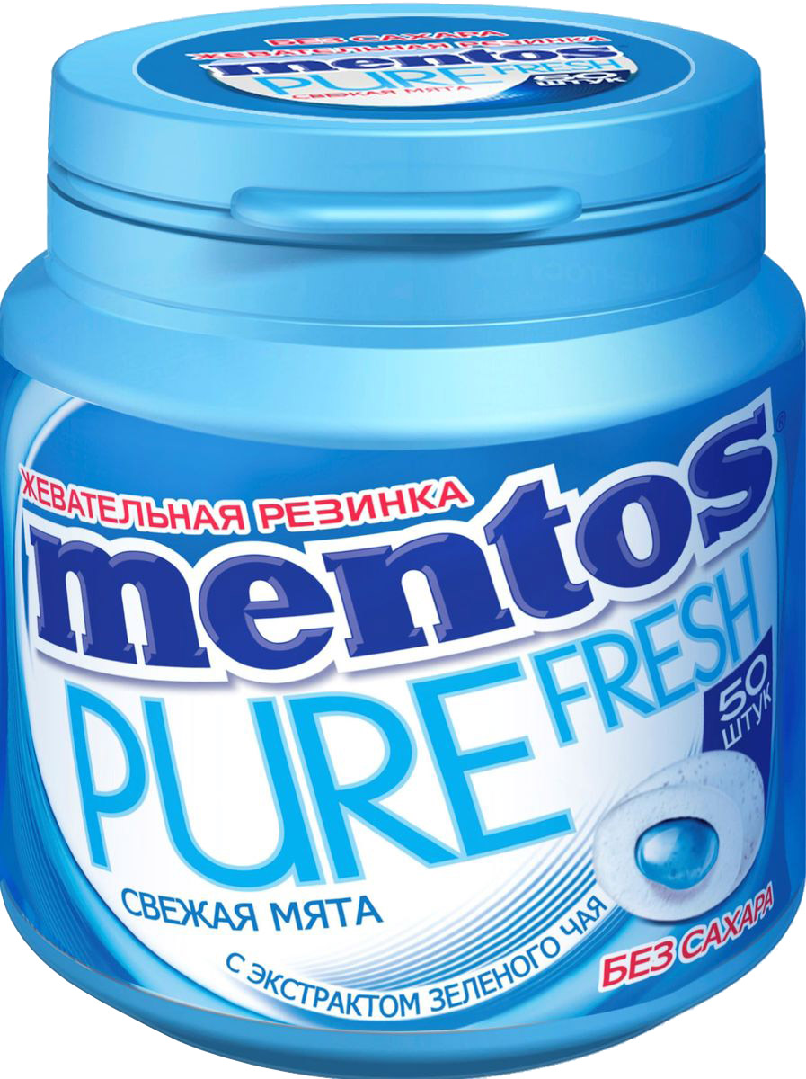Mentos Pure Fresh Mint жевательная резинка, 100 г8253098 Mentos Pure Fresh Mint жевательная резинка, 100 г8253098Жевательная резинка Mentos PURE FRESH Свежая мята содержит экстракт зеленого чая для интенсивного ощущения свежести. 100 г мятного наслаждения! 50 драже в банке.