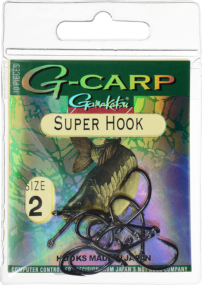 Крючок рыболовный Gamakatsu G-Carp. Super Hook, №2, 10 шт14682900200 Крючок рыболовный Gamakatsu G-Carp. Super Hook, №2, 10 шт14682900200Крючок Gamakatsu G-Carp. Super Hook предназначен для применения в составе волосяных оснасток с тонущими насадками, сборными и балансированными на чистых участках дна. Универсальная форма крюка позволяет применять его не только в составе монтажей, но и насаживать наживку непосредственно на него. Областью применения является как стоячая вода, так и течение. Не имеют бокового отгиба, острие прямое, без подгиба внутрь. На сегодняшний день рыболовные крючки Gamakatsu являются лучшими по качеству в Японии и Европе. Все крючки выполняются из очень прочной стальной проволоки. Жала крючков имеют химическую заточку. Вид крепления: ушко. Размер крючка: №2.