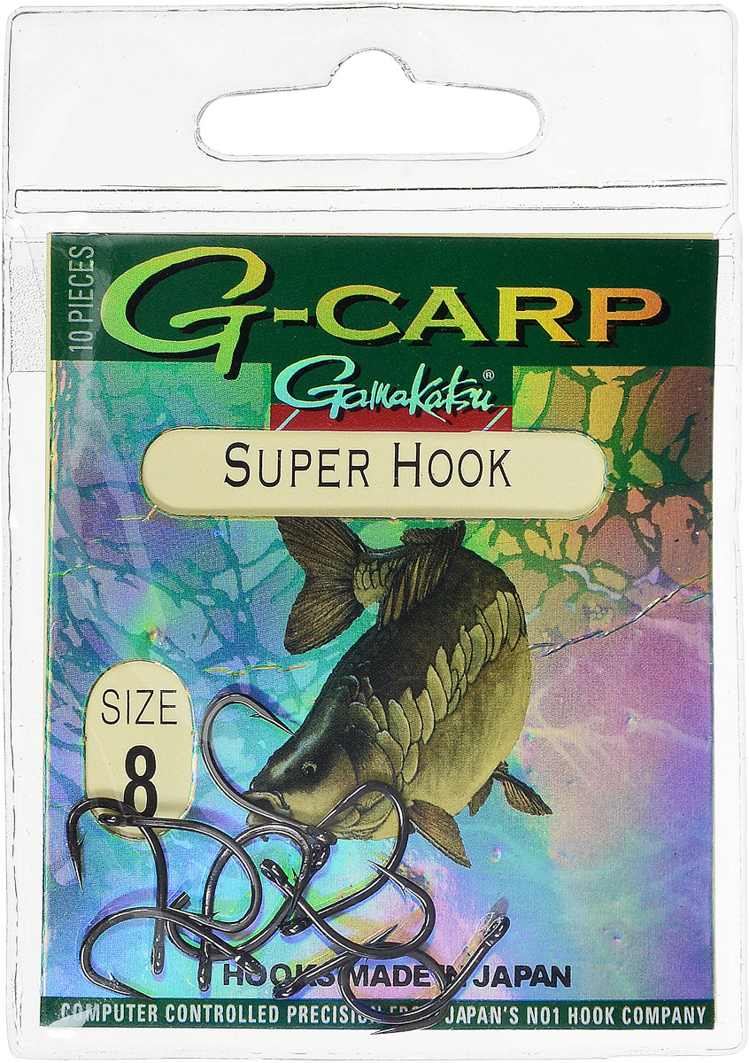 Крючок рыболовный Gamakatsu G-Carp. Super Hook, №8, 10 шт14682900800 Крючок рыболовный Gamakatsu G-Carp. Super Hook, №8, 10 шт14682900800Крючок Gamakatsu G-Carp. Super Hook предназначен для применения в составе волосяных оснасток с тонущими насадками, сборными и балансированными на чистых участках дна. Универсальная форма крюка позволяет применять его не только в составе монтажей, но и насаживать наживку непосредственно на него. Областью применения является как стоячая вода, так и течение. Не имеют бокового отгиба, острие прямое, без подгиба внутрь. На сегодняшний день рыболовные крючки Gamakatsu являются лучшими по качеству в Японии и Европе. Все крючки выполняются из очень прочной стальной проволоки. Жала крючков имеют химическую заточку. Вид крепления: ушко. Размер крючка: №8.