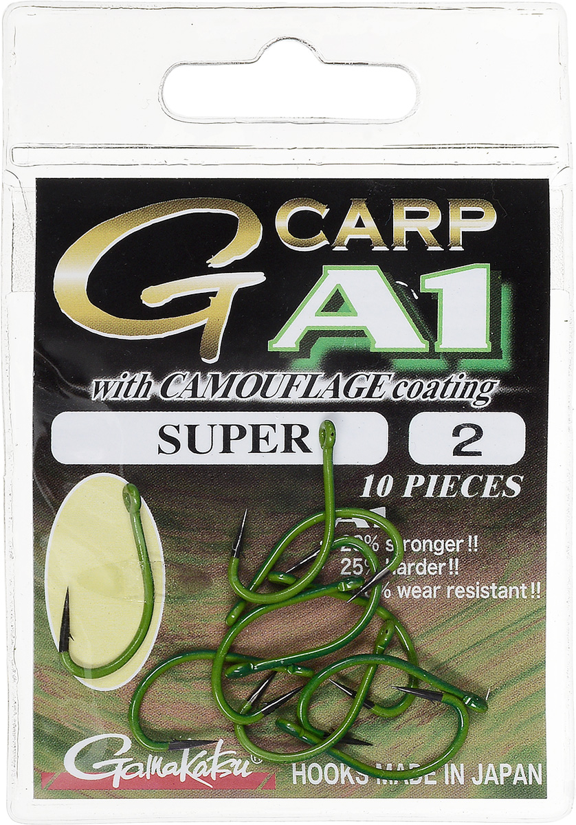 Крючок рыболовный Gamakatsu A1 G-Carp Camou Green Super, размер 2, 10 шт14908600200 Крючок рыболовный Gamakatsu A1 G-Carp Camou Green Super, размер 2, 10 шт14908600200Крючок Gamakatsu A1 G-Carp Camou Green Super подходит для ловли карпа. Изделие изготовлено из стали повышенной прочности. Крючки долго остаются острыми и легко впиваются даже в твердую кость. Изделие окрашено в зеленый цвет, что удобно для ловли в водорослях. Подходит для растительных и животных насадок. Крючок прекрасно справляется с любой рыбой как на море, так и на спокойной воде. Размер: 2. Количество: 10 шт. Вид головки: кольцо.
