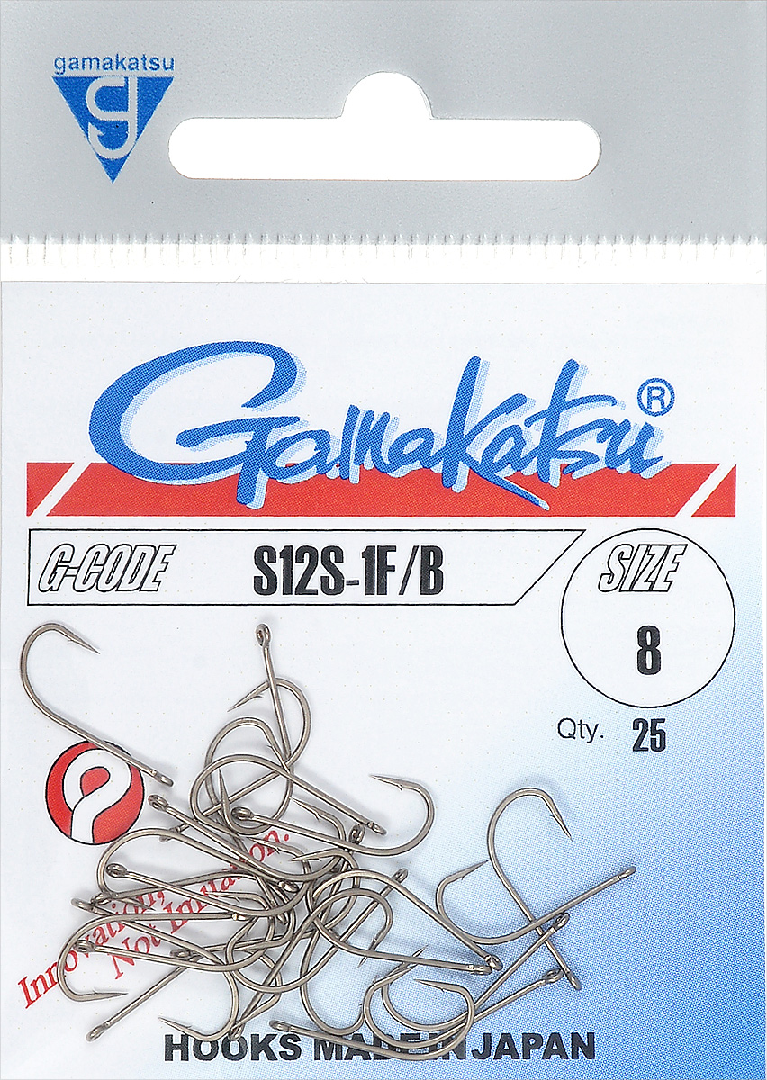 Крючок рыболовный Gamakatsu S12S-1F/B, размер 8, 25 шт14677700800 Крючок рыболовный Gamakatsu S12S-1F/B, размер 8, 25 шт14677700800Крючок Gamakatsu S12S-1F/B прекрасно подойдет для ловли рыбы. Изделие изготовлено из высококачественной и прочной стали. Подходит для растительных и животных насадок. Крючок идеально справляется с любой рыбой как на море, так и на спокойной воде. Размер: 8. Количество: 25 шт. Вид головки: кольцо.