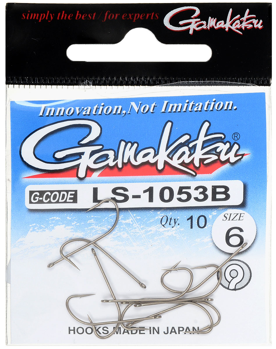 Крючок рыболовный Gamakatsu LS-1053B, размер 6, 10 шт14792100600 Крючок рыболовный Gamakatsu LS-1053B, размер 6, 10 шт14792100600Изделие изготовлено из высококачественной и прочной стали. Подходит для растительных и животных насадок. Крючок прекрасно справляется с любой рыбой как на море, так и на спокойной воде. Размер: 6. Количество: 10 шт. Вид головки: кольцо.