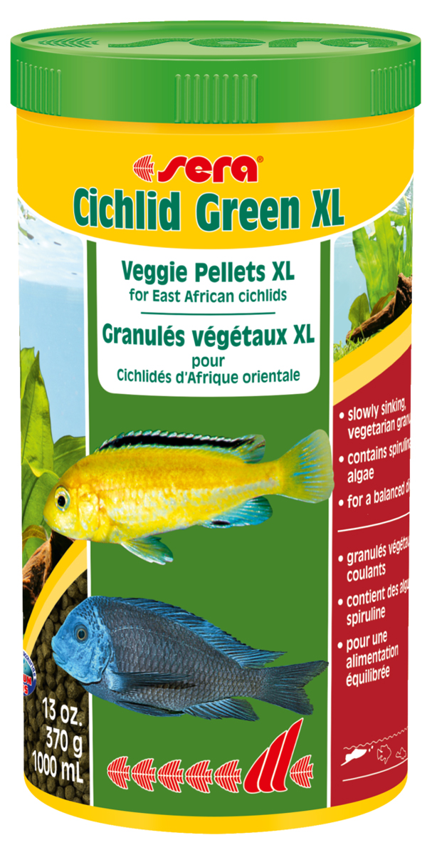 Корм для рыб Sera Cichlid Green XL, 1 л (370 г)0213 Корм для рыб Sera Cichlid Green XL, 1 л (370 г)0213Корм для рыб Sera Cichlid Green Xl - это растительный корм со спирулиной для больших цихлид и других крупных рыб, питающихся в основном растительной пищей. Состоит из специально подготовленных гранул. Высокая доля водоросли спирулины (10%) и других растительных компонентов (шпинат) с высоким уровнем содержания каротиноидов, минералов, микроэлементов и клетчатки помогает достичь оптимального развития, цвета и улучшает состояние пищеварительной системы. Плавающие гранулы обладают высокой стабильностью в воде и не загрязняют воду. Инструкция по применению: Кормить один-два раза в день, но только в том количестве, которое рыбы могут съесть в течение короткого периода времени. Ингредиенты: рыбная мука, кукурузный крахмал, пшеничная мука, спирулина (10%), пшеничные зародыши, пивные дрожжи, рыбий жир (49% Омега жирных кислот), гаммарус, пшеничная клейковина, маннанолиго-сахариды (0,4%), криль, крапива, травы, люцерна, петрушка,...
