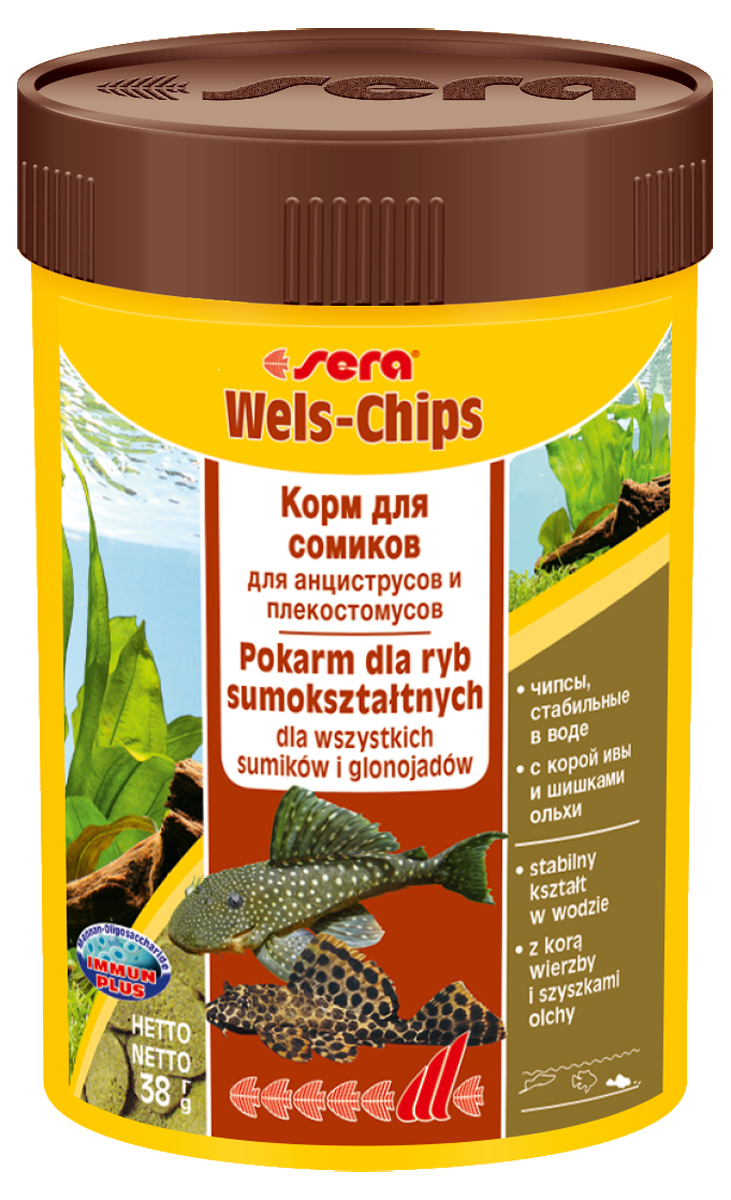 Корм для рыб Sera Wels Chips, 100 мл (38 г)0510 Корм для рыб Sera Wels Chips, 100 мл (38 г)0510Корм для рыб Sera Wels Chips - специализированный корм в виде чипсов для сомиков, содержащий кору ивы и шишки ольхи. Предназначен как для сомов, соскабливающих корм роговым наростом, так и для сомов со ртом в виде присоски. Высокое содержание балластных веществ поддерживает пищеварение и соответствует естественным особенностям питания рыб. Быстро тонущие чипсы сохраняют свою форму в течение 24 часов, не загрязняя воду. Это позволяет ночным сомам поедать корм медленно. Инструкция по применению: Кормить экономно один раз в день. Ночных животных желательно кормить вечером. Ингредиенты: рыбная мука, кукурузный крахмал, пшеничная мука, пшеничные зародыши, пивные дрожжи, спирулина, сухое молоко, рыбий жир (49% Омега жирных кислот), растительное сырье, цельный яичный порошок, кора ивы (0,5%), ольховые шишки (0,5%), крапива, люцерна, маннанолигосахариды (0,4%), петрушка, морские водоросли, паприка, шпинат, морковь, зеленые мидии, водоросль гематококкус, чеснок. ...