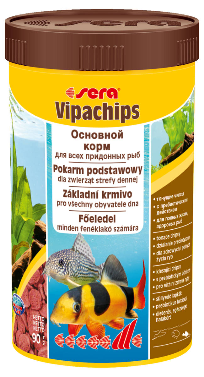 Корм для рыб Sera Vipachips, 250 мл (90 г)0515 Корм для рыб Sera Vipachips, 250 мл (90 г)0515Корм для рыб Sera Vipachips в виде чипсов предназначен для всех видов донных рыб. Быстро тонущие чипсы становятся мягкими в воде, при этом надолго сохраняют свою форму и не загрязняют воду. Состав корма позволяет обеспечить придонных обитателей всеми необходимыми им питательными веществами. Отлично подходит для кормления креветок, крабов и других пресноводных беспозвоночных. Тщательно подобранные ингредиенты корма с пребиотическим действием способствуют здоровью и жизнестойкости рыб. Формула Vital-Immun-Protect гарантирует вашим рыбам прекрасное здоровье, укрепление иммунитета и обилие жизненных сил. Инструкция по применению: Кормить экономно один раз в день. Ночных животных желательно кормить вечером. Ингредиенты: рыбная мука, пшеничная мука, кукурузный крахмал, пшеничные зародыши, пивные дрожжи, цельный яичный порошок, сухое молоко, рыбий жир (49% Омега жирных кислот), криль, маннанолигосахариды (0,4%), растительное сырье, люцерна, крапива,...