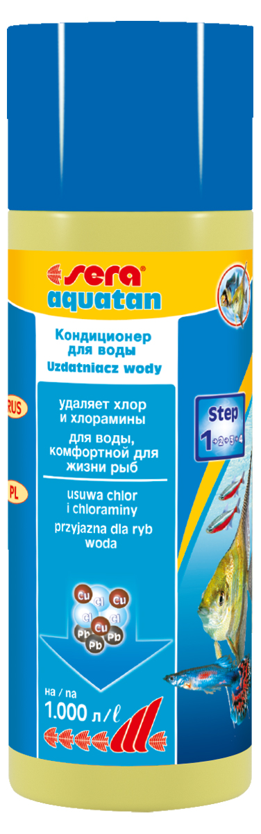 Кондиционер для воды Sera Aquatan, 250 мл3050 Кондиционер для воды Sera Aquatan, 250 мл3050При каждой подмене воды в аквариум могут попасть такие токсичные вещества, как хлор и тяжелые металлы. Эти вещества могут присутствовать в концентрациях, опасных для жизни рыб даже в хорошо очищенной водопроводной воде. Средство для воды Sera Aquatan немедленно удаляет вредные вещества и превращает водопроводную воду в здоровую аквариумную, комфортную для жизни рыб. Он гарантирует оптимальные условия для жизни рыб, беспозвоночных, растений, а также полезных микроорганизмов. Для обеспечения рыб комфортной для жизни, безопасной и чистой водой Sera Aquatan немедленно удаляет хлор и хлорамины, связывает токсичные тяжелые металлы, такие как медь, цинк или свинец, предотвращает загрязнение воды аммиаком, pH-нейтральная формула. В комбинации с sera bio nitrivec способствует быстрой адаптации вновь купленных рыб к существующим в аквариуме условиям.