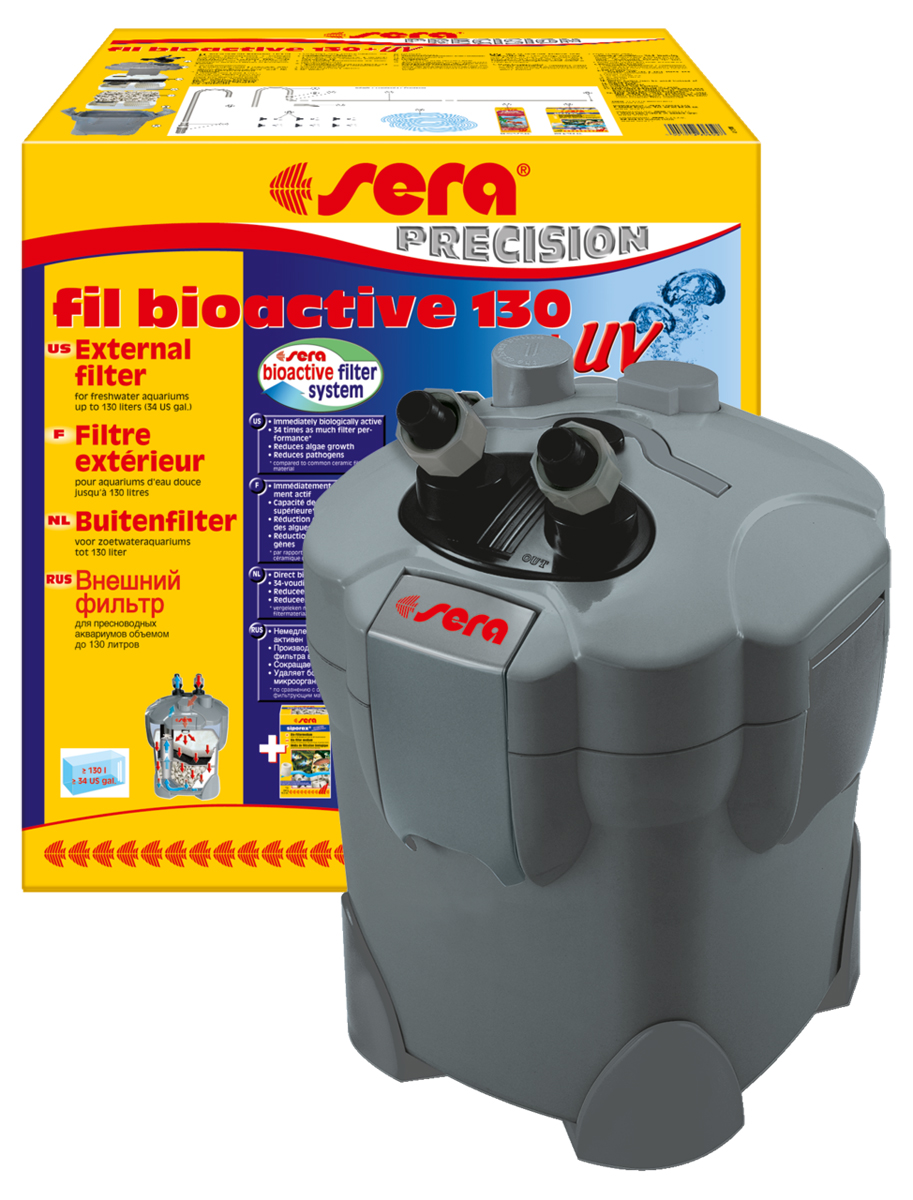 Фильтр аквариумный внешний Sera Serafil Bioactive 130 + УФ30602 Фильтр аквариумный внешний Sera Serafil Bioactive 130 + УФ30602Многоцелевые, удобные и простые в использовании внешние фильтры с встроенным УФ-стерилизатором для пресноводных аквариумов. Эти мощные, и при этом экономящие энергию, внешние фильтры с большим количеством принадлежностей готовы к эксплуатации и немедленно биологически активны. Емкости для фильтрующих материалов гарантируют оптимальную послойную укладку фильтрующих материалов и простой доступ к ним. Входной и выходящий патрубки фильтров разработаны таким образом, что соединительные шланги могут отделяться для чистки с помощью разборных соединений с регулируемым вентилем. Фильтры серии УФ (130 + УФ, 250 + УФ, 400 + УФ) оснащены встроенной УФ-лампой 5 Вт, которая облучает жестким УФ-излучением фильтруемую воду, уничтожая болезнетворных организмов, паразитов и водорослей на стадии размножения. Надежные фильтры отличаются тихой работой двигателя и длительным сроком службы. Все фильтры поставляются с высокоэффективным фильтрующим материалом Sera siporax Professional и биологическим...