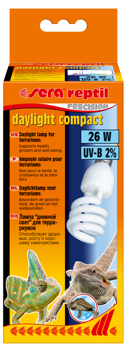 Лампа аквариумная Sera Reptil Daylight Compact, 2%, 26W32018 Лампа аквариумная Sera Reptil Daylight Compact, 2%, 26W32018Лампа дневного освещения для террариумов 2% UV-B. Освещение для террариумов с базовым уровнем излучения UV-B. Способствует росту растений.