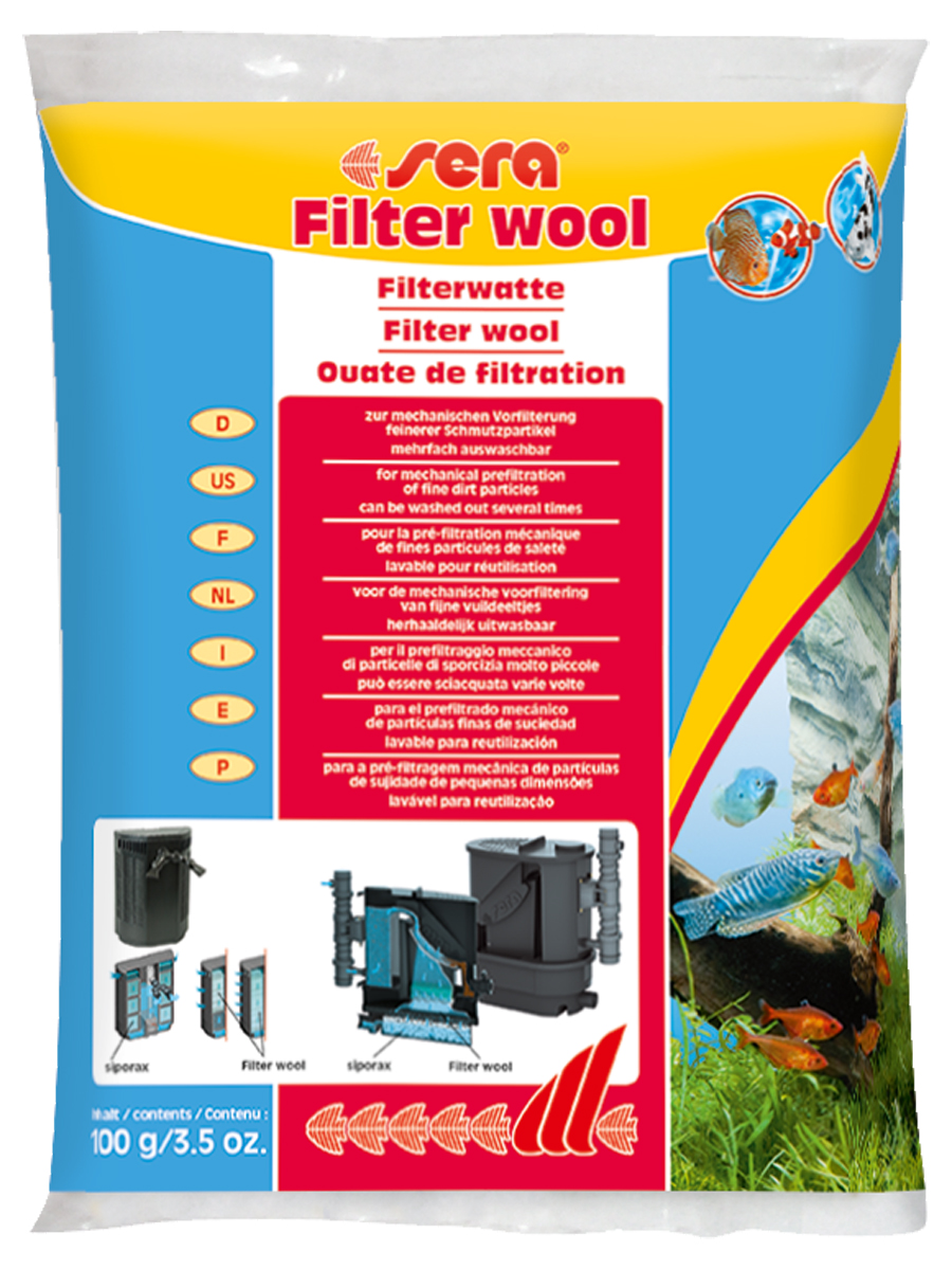 Фильтрующая вата Sera Filter Wool, 100 г8460 Фильтрующая вата Sera Filter Wool, 100 г8460Фильтрующая вата Sera Filter Wool предназначена для использования в качестве фильтрующего материала тонкой очистки в любых внешних и внутренних фильтрах аквариумов. Перед использованием в фильтре тщательно промойте фильтрующую вату под струей теплой воды.