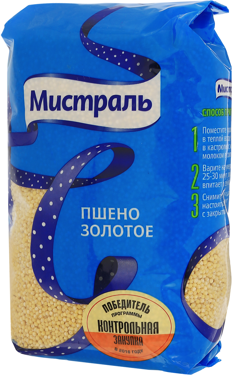 Мистраль Пшено Золотое, 900 г12252 Мистраль Пшено Золотое, 900 г12252Золотое пшено Мистраль получено из отборных зерен проса, которые проходят многоступенчатую очистку. Имеет однородный светло-желтый цвет, приятный аромат и неповторимый вкус. Золотое пшено идеально подходит для приготовления молочной каши, гарниров и десертов. Известно, что чем ярче цвет пшена, тем оно вкуснее и полезнее. Пшенная крупа Мистраль яркой желтой окраски - ценный источник клетчатки и легкоусваиваемых растительных белков. При варке зерна приобретают нежно-желтый оттенок и становятся мягкими, сохраняя свою форму. Уважаемые клиенты! Обращаем ваше внимание на то, что упаковка может иметь несколько видов дизайна. Поставка осуществляется в зависимости от наличия на складе.