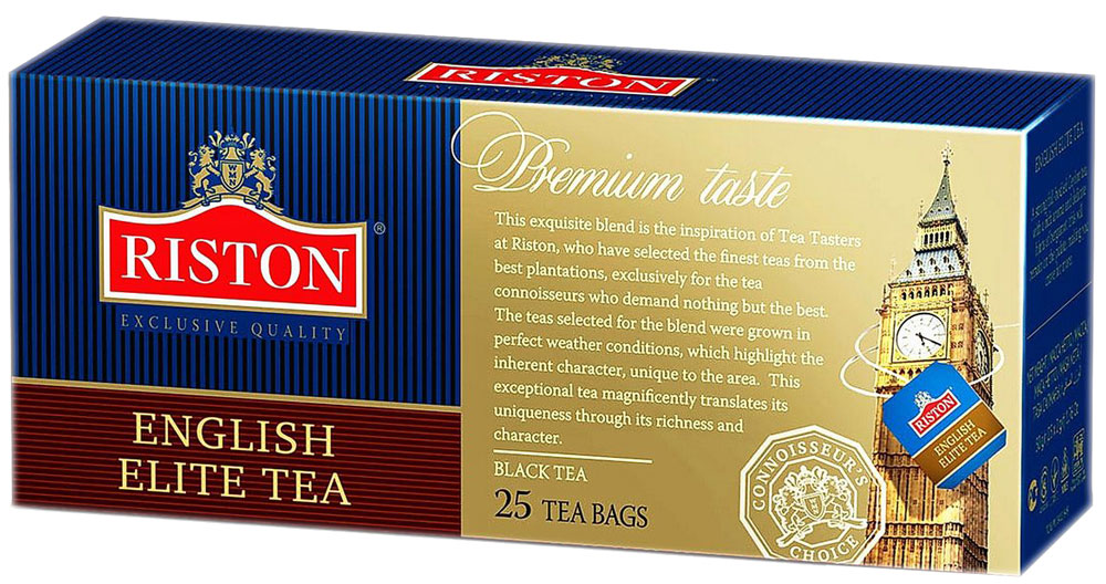 Riston Элитный Английский черный чай в пакетиках, 25 шт4792156000435 Riston Элитный Английский черный чай в пакетиках, 25 шт4792156000435Крепкий характер настоящего цейлонского чая с насыщенным ароматом и деликатной ноткой бергамота будет сопровождать вас в течение дня продолжительным мягким послевкусием.
