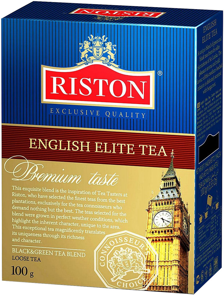 Riston Элитный Английский черный листовой чай, 100 г4792156000404 Riston Элитный Английский черный листовой чай, 100 г4792156000404Riston Элитный Английский - уникальный купаж черного и зеленого элитного чая, выращенного на лучших плантациях Шри-Ланки. Насыщенный яркий аромат и необычайно мягкий вкус настоя средней крепости деликатно оттенен бергамотом. Стандарт FBOP.