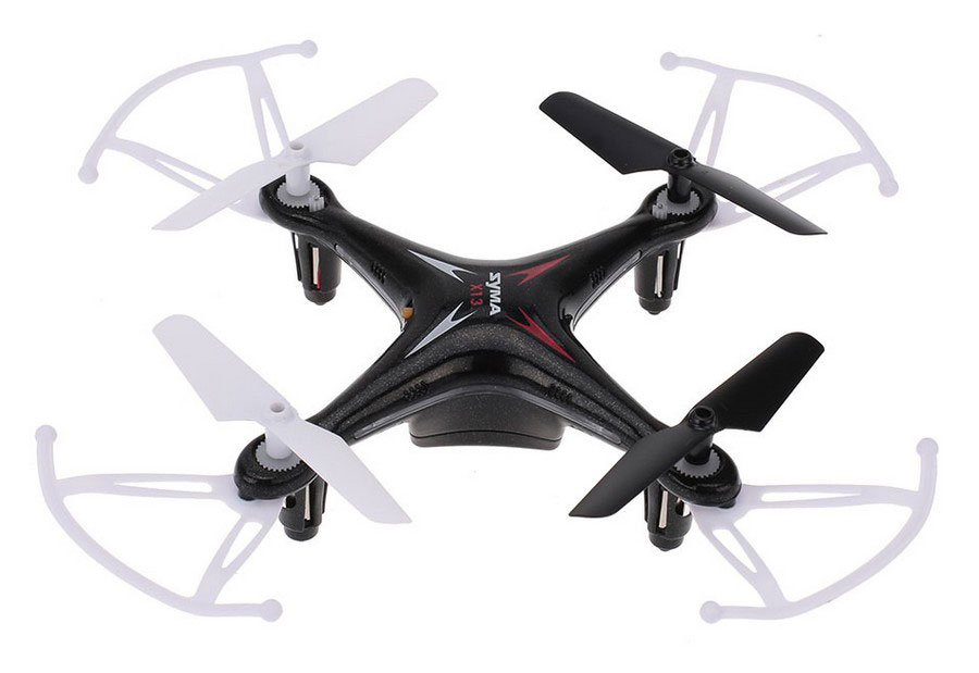 Syma Квадрокоптер на радиоуправлении X13 цвет черныйX13 black Syma Квадрокоптер на радиоуправлении X13 цвет черныйX13 blackSyma X13– компактный и легкий мини-квадрокоптер, недорогая универсальная модель. Этот квадрокоптер может быть использован и в закрытом помещении, и на открытом воздухе в тихую погоду. Благодаря своему компактному размеру и небольшому весу этот мини-квадрокоптер можно брать в поездки и путешествия. Модель сделана из ударопрочного пластика. Квадрокоптер имеет стильный современный внешний вид, оснащен яркими светодиодами, а для полетов в помещении предусмотрены тонкие дуги для защиты лопастей. Управление осуществляется с прилагаемого пульта ДУ, оно просто и интуитивно понятно, так что такой мини-квадрокоптер подойдет для начинающих, в том числе для подростков. Дополнительное удобство модели X13 – это высокая устойчивость в полете за счет встроенного шестиосевого гироскопа. Пульт дистанционного управления – четырехканальный, работает на стандартной частоте 2,4 ГГц, имеет надежную защиту от помех. Время полета мини-квадрокоптера – 6 - 8 минут. Зарядка встроенного литий-полимерного...
