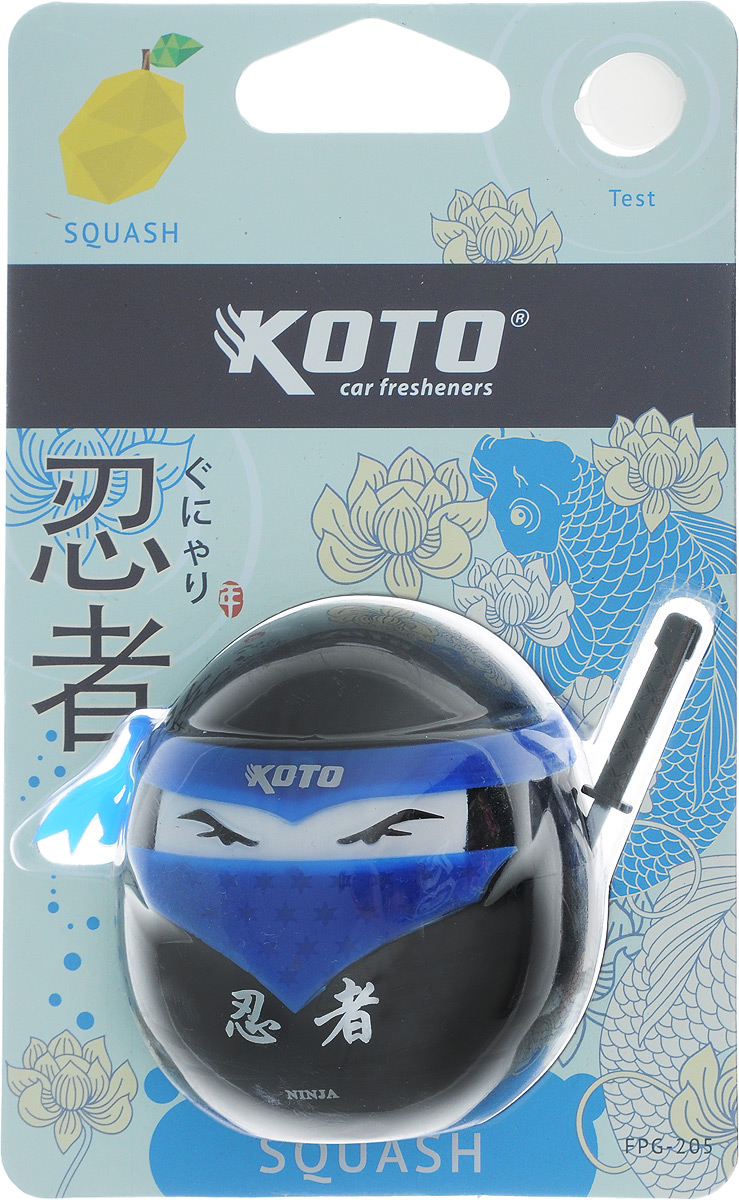 Ароматизатор автомобильный Koto Ниндзя. Squash, гелевый, 45 млFPG-205 Ароматизатор автомобильный Koto Ниндзя. Squash, гелевый, 45 млFPG-205Автомобильный ароматизатор Koto Ниндзя. Squash эффективно устраняет неприятные запахи и придает приятный аромат цитрусовых. Сочетание геля с парфюмами наилучшего качества обеспечивает устойчивый запах. Кроме того, ароматизатор обладает элегантным дизайном. Изделие можно разместить на горизонтальной поверхности, используя двухсторонний скотч.