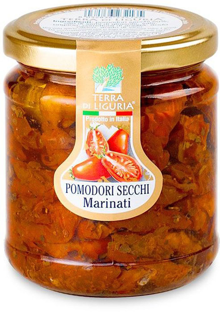 Terra di Liguria помидоры сушеные маринованные, 180 гANPOMTDL Terra di Liguria помидоры сушеные маринованные, 180 гANPOMTDLСушеные маринованные помидоры Terra di Liguria - это частичка солнечной Италии и особая нотка в ваших блюдах. Продукт изготавливается в течение длительного времени из отборных, некрупных и спелых томатов. После сушки под прямыми солнечными лучами, томаты ароматизируют с помощью душистых трав и помещают в оливковое масло. Вяленые томаты идеально сочетаются с любыми овощными салатами, итальянской пастой, разными видами пиццы, но особенно с рыбой и мясными блюдами.