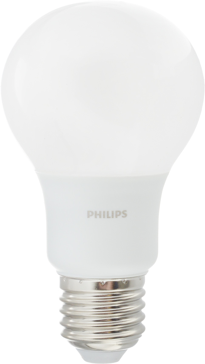 Лампа светодиодная Philips, цоколь E27, 7W, 3000КЛампа LEDBulb 7-60W E27 3000K 230VA60/PF Лампа светодиодная Philips, цоколь E27, 7W, 3000КЛампа LEDBulb 7-60W E27 3000K 230VA60/PFСовременные светодиодные лампы Philips экономичны, имеют долгий срок службы и мгновенно загораются, заполняя комнату светом. Лампа классической формы и высокой яркости позволяет создать уютную и приятную обстановку в любой комнате вашего дома. Светодиодные лампы потребляют на 88 % меньше электроэнергии, чем обычные лампы накаливания, излучая при этом привычный и приятный теплый свет. Срок службы светодиодной лампы Philips составляет до 15 000 часов, что соответствует общему сроку службы 15 ламп накаливания. В результате менять лампы приходится значительно реже, что сокращает количество отходов. Напряжение: 220-240 В. Световой поток: 600 lm. Угол светового пучка: 270°.