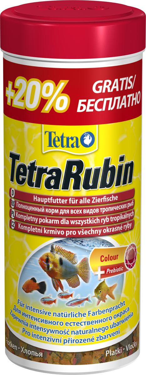 Корм Tetra TetraRubin, для улучшения окраса всех видов рыб, хлопья, 300 мл767362А Корм Tetra TetraRubin, для улучшения окраса всех видов рыб, хлопья, 300 мл767362АTetraRubin – Корм в виде хлопьев с натуральными добавками для усиления естественной окраски рыб. содержит специально отобранное натуральное сырье без использования гормональных элементов, что придает яркость естественной окраске рыб результат кормления заметен уже через 2 недели содержит полноценный сбалансированный комплекс витаминов, питательных веществ и микроэлементов содержание стабилизированного витамина С обеспечивает повышенную устойчивость организма рыбы к болезням, ускоряет рост и устраняет симптомы болезней, связанных с недоеданием рыб с содержанием натуральных усилителей естественной окраски рыб.