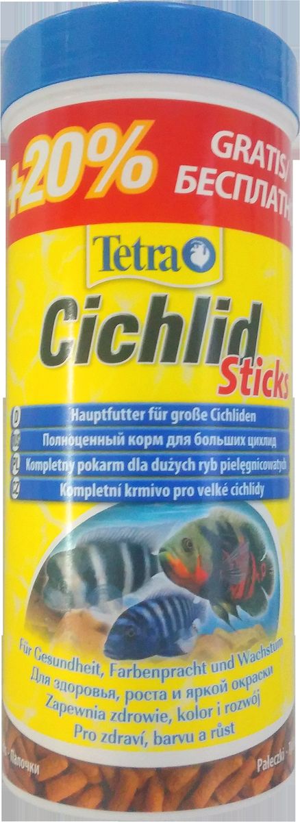Корм Tetra Cichlid Sticks, для всех видов цихлид, палочки, 300 мл157170A Корм Tetra Cichlid Sticks, для всех видов цихлид, палочки, 300 мл157170ATetraCichlid Sticks – основной корм в виде палочек для всех видов цихловых и других крупных декоративных рыб. палочки плавают на поверхности воды и благодаря своей форме принимают вид естественного природного корма крупных рыб состав корма полностью соответствует потребностям организма цихлид в потреблении протеинов и специальных аминокислот усиливает натуральную окраску, жизненную энергию рыб и сопротивляемость болезням
