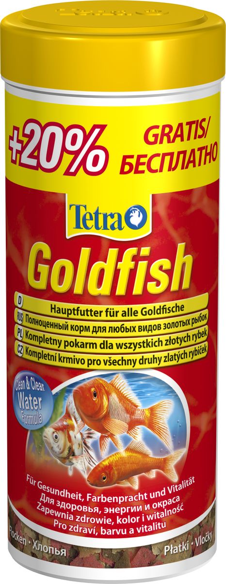 Корм Tetra Goldfish, для всех видов золотых рыбок, хлопья, 300 мл140127A Корм Tetra Goldfish, для всех видов золотых рыбок, хлопья, 300 мл140127ATetraGoldfish Food питательные хлопья для всех видов золотых рыбок, а также других видов холодноводных рыб. разнообразное питание, которое достигается за счет оптимально подобранного состава хлопьев содержит все необходимые питательные вещества и микроэлементы улучшает здоровье, жизненную силу и богатство красок с запатентованной* формулой BioActive- для продолжительной и здоровой жизни Ваших питомцев с формулой Clean & Clear Water: улучшает усваиваемость корма и сокращает количество экскрементов рыб - для чистой и прозрачной аквариумной воды кормить рыб теперь легко: специальная крышка для удобной и точной дозировки
