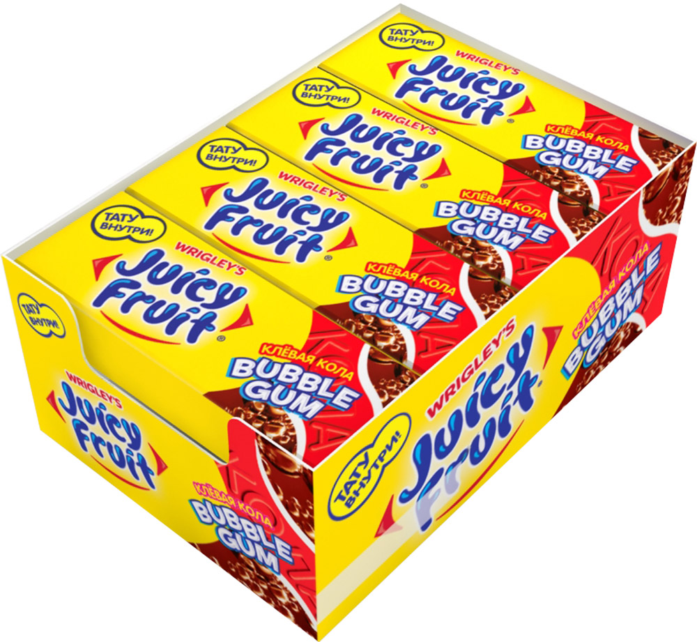 Juicy Fruit Bubble Gum Клевая кола жевательная резинка, 24 пачки по 13,8 г4009900507264 Juicy Fruit Bubble Gum Клевая кола жевательная резинка, 24 пачки по 13,8 г4009900507264Жевательная резинка Juicy Fruit Клевая кола - отличное предложение для любителей надувать огромные пузыри! Уважаемые клиенты! Обращаем ваше внимание, что полный перечень состава продукта представлен на дополнительном изображении.