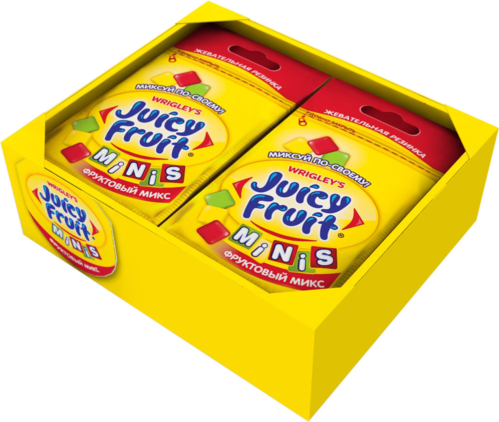 Juicy Fruit Minis Фруктовый микс жевательная резинка, 14 пачек по 15,9 г4009900511148 Juicy Fruit Minis Фруктовый микс жевательная резинка, 14 пачек по 15,9 г4009900511148Фруктовый микс вкусов: классический фруктовый, яблоко и клубника. Инновационный продукт - первая жевательная резинка с тремя разными вкусами в одной пачке. У вас появилась возможность миксовать вкусы, создавая свой собственный неповторимый Juicy Fruit!