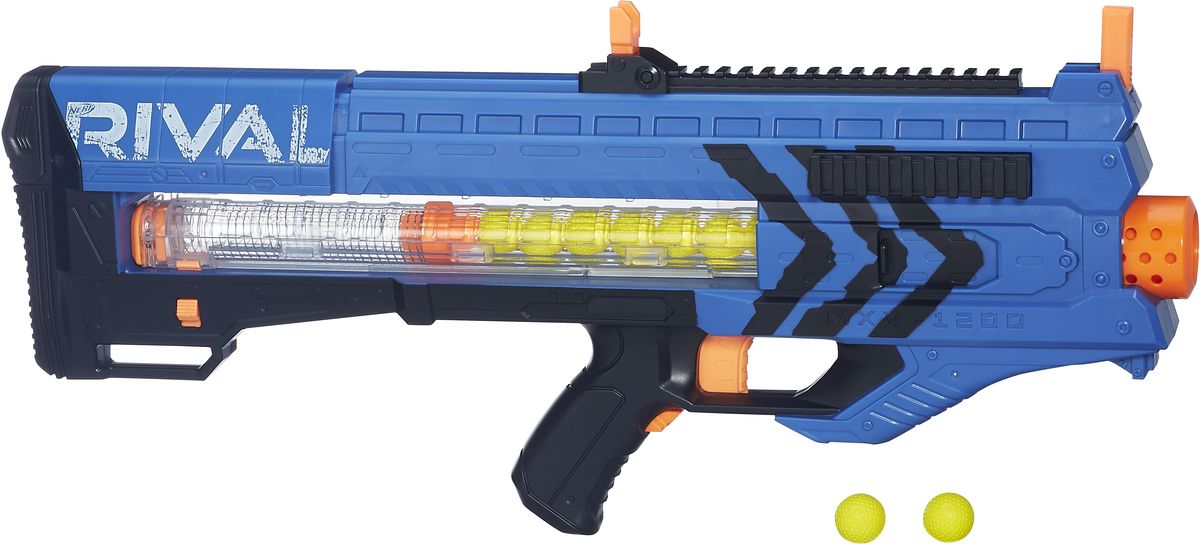 Nerf Бластер Rival ЗевсB1591 Nerf Бластер Rival ЗевсB1591Автоматический бластер НЁРФ Райвал с обоймой на 12 шариков! Два цвета в ассортименте: красный и синий.