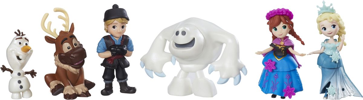 Disney Frozen Игровой набор мини-кукол Холодное сердцеC1118 Disney Frozen Игровой набор мини-кукол Холодное сердцеC1118Набор любимых персонажей из фильма Холодное сердце включает в себя всех героев! Эльза в наряде снежной королевы, Анна и Кристоф в нарядах для путешествия и их друзья Олаф, Свен и даже Снежный монстр. У Эльзы и Анны есть юбка, баска, топ, плащ и аксессуары для волос. У каждой куклы есть дополнительные аксессуары, которые можно прикреплять для украшения их нарядов.
